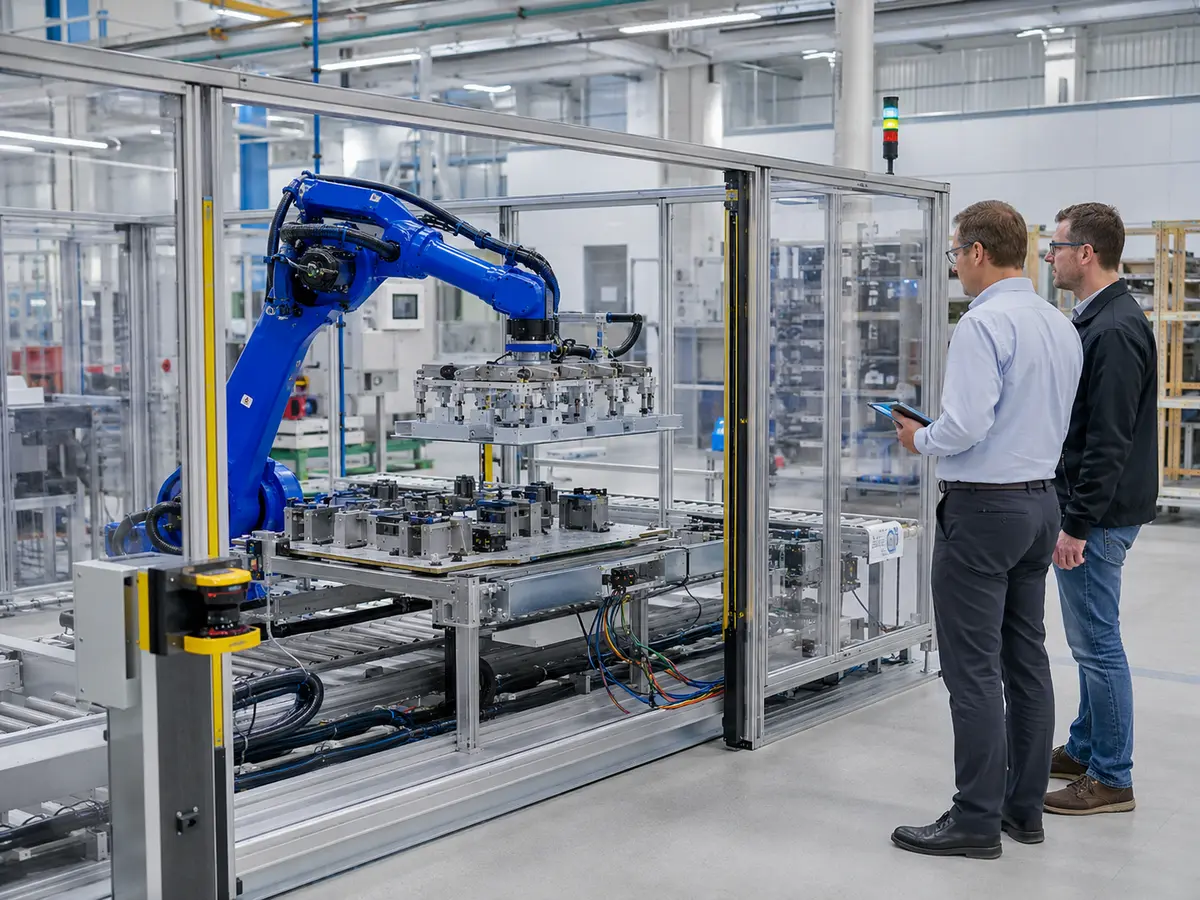 Kundenspezifische Roboterzelle bei einer technischen Funktionsprüfung